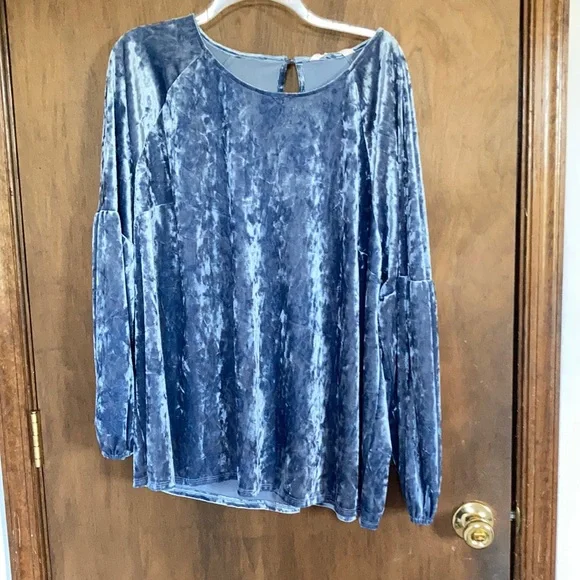 LC Lauren Conrad duller blue velvet volume sleeve top  boho vibe size XL - Picture 3 of 15